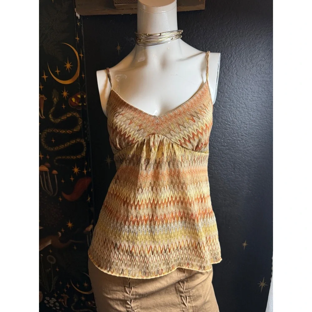 Ann Taylor LOFT Orange Chevron Zigzag Knit Empire Waist Camisole Top Small